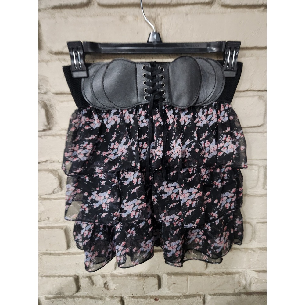 Mint Green Floral Ruffle Mini Skirt